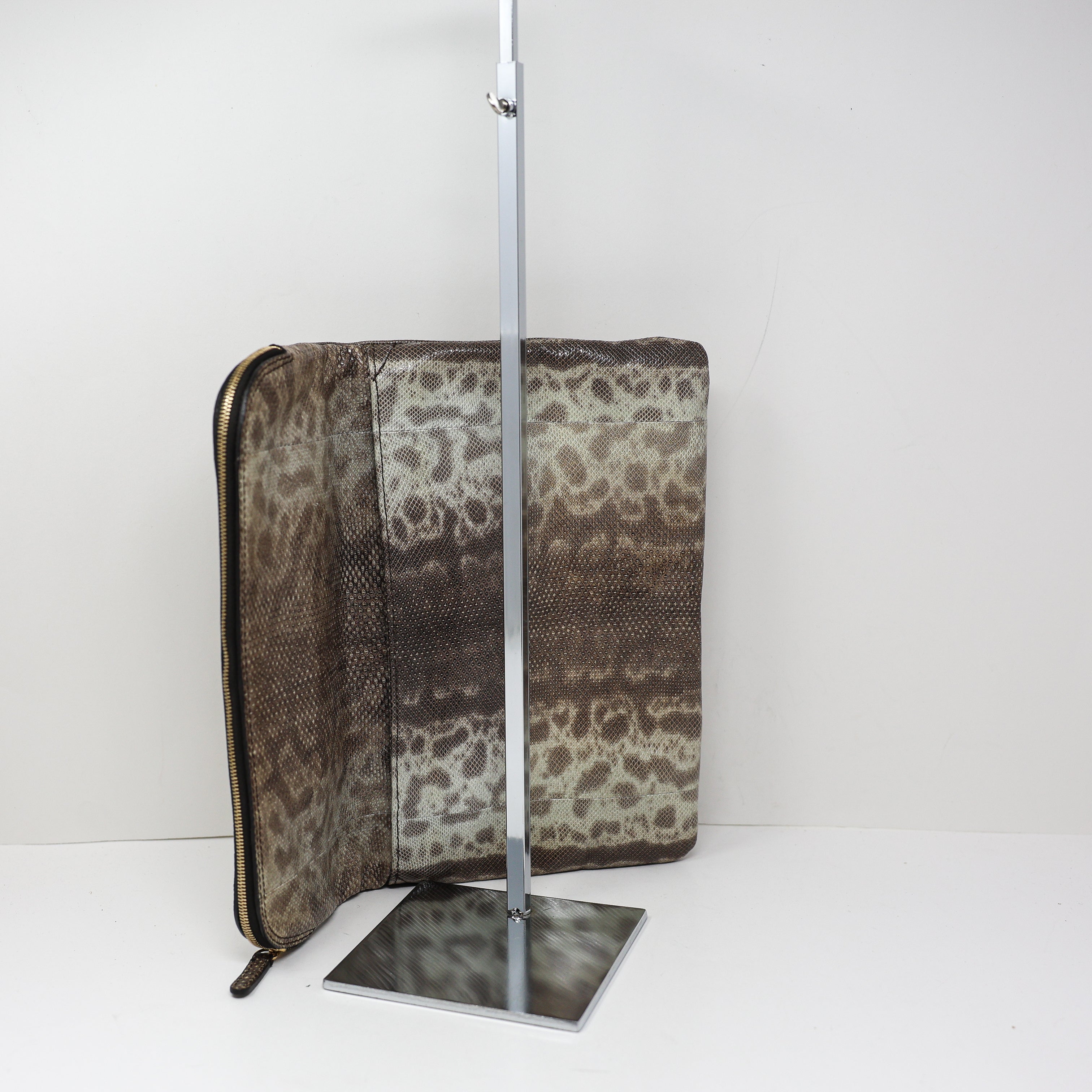 Zagliani Made In Italy Genuine Leather Foldover Clutch Purse Bag Neutral Snake