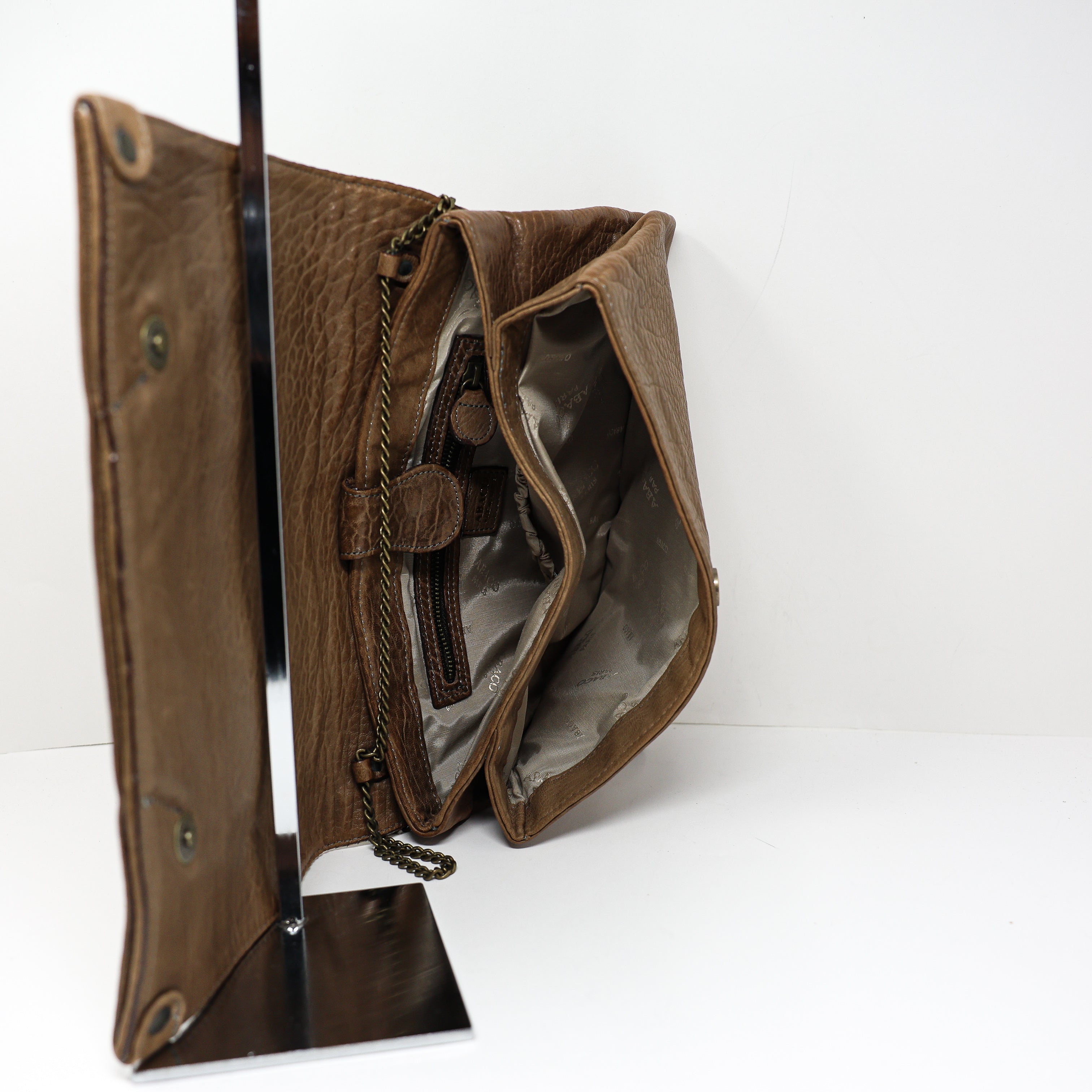 Abaco Paris Genuine Leather Snake Python Embossed Foldover Clutch Shoulder Bag