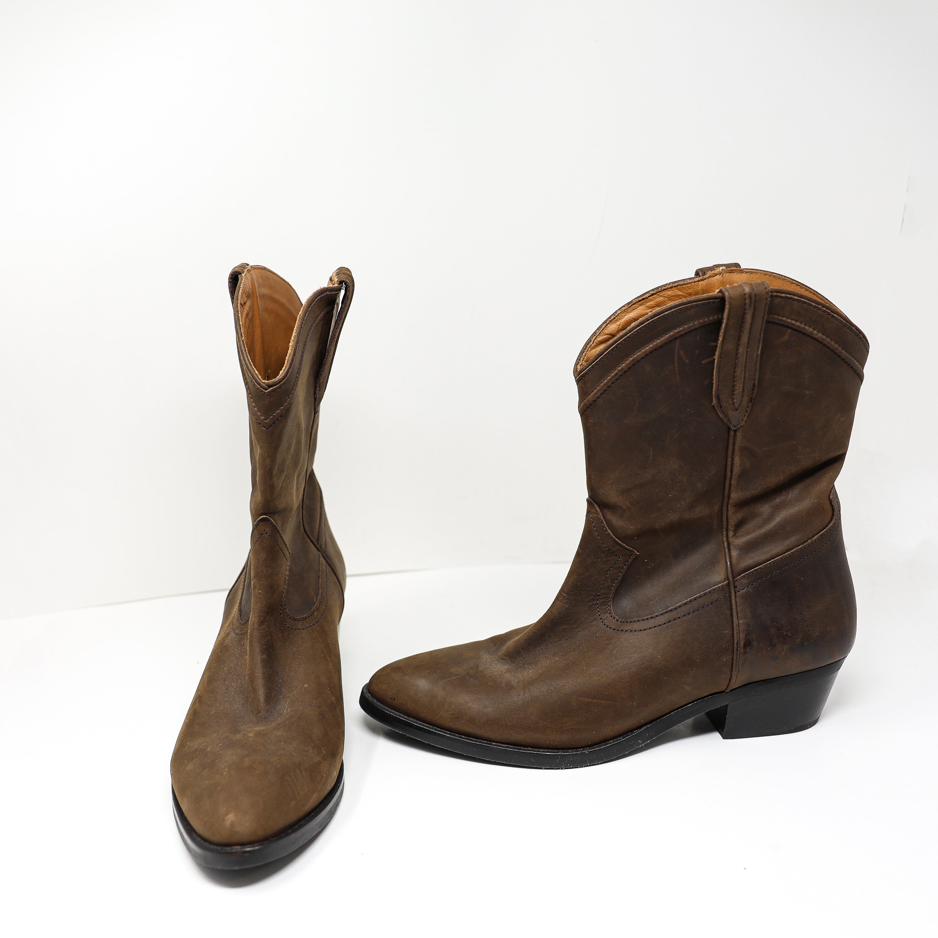 NEW Thursday Women's Leather Block Heel Pull On Short Cowboy Western Boots Shoes