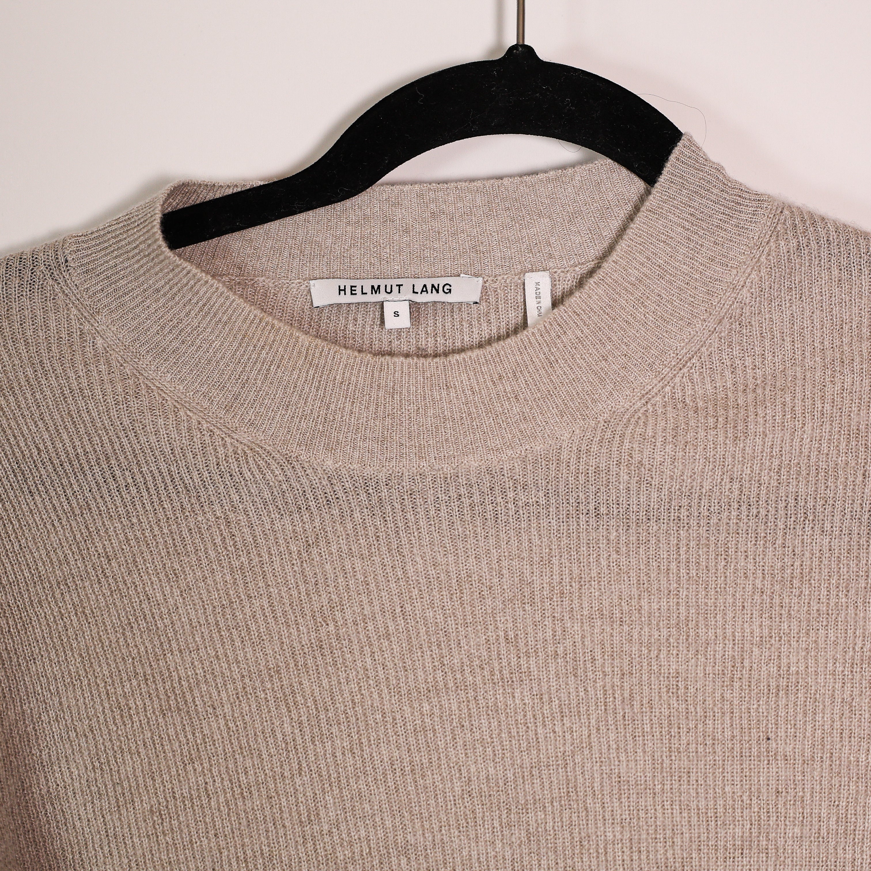Helmut Lang Cashmere Linen Knit Stretch Mock Neck Long Sleeve Pullover Sweater S
