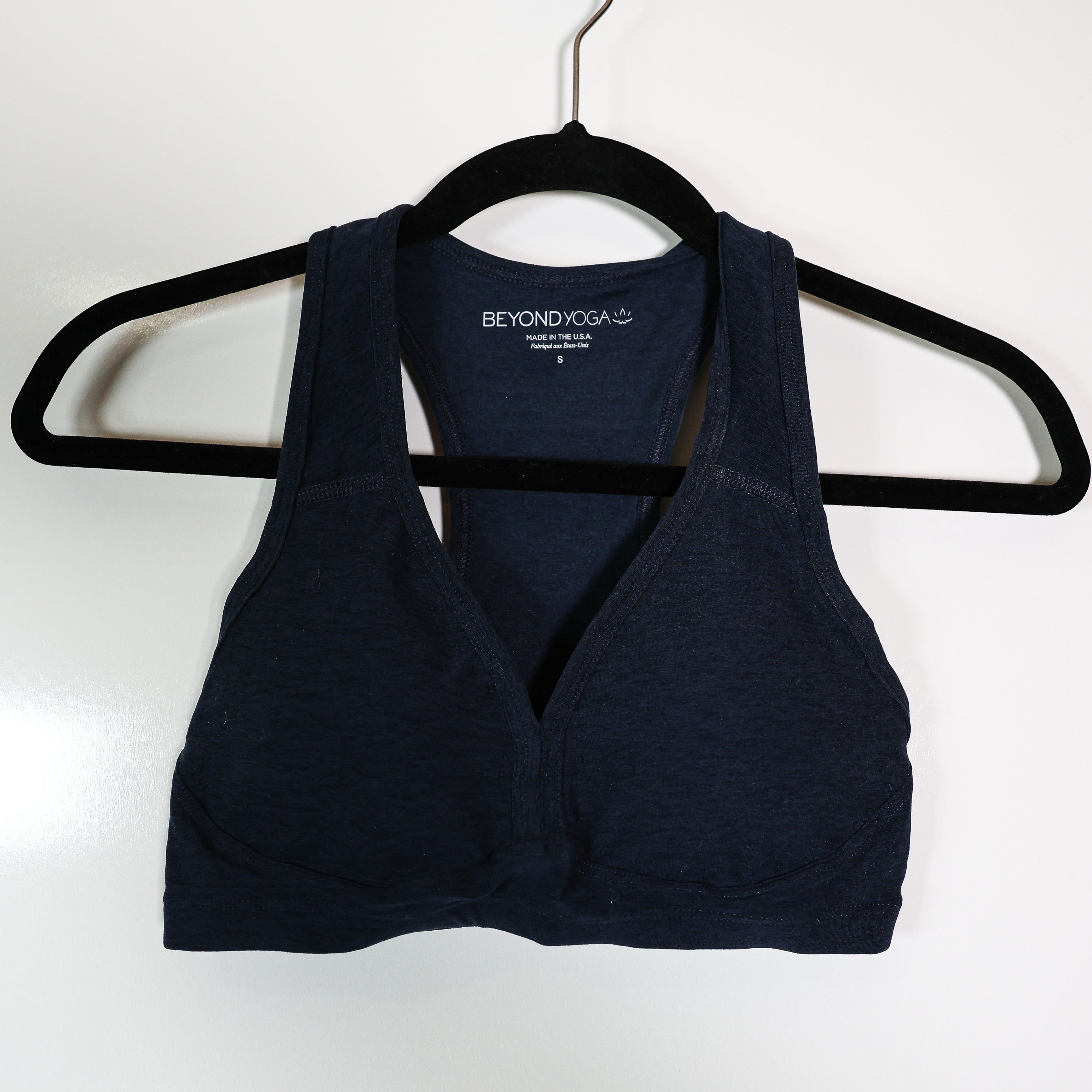 Beyond Yoga Spacedye Lift Your Spirits Racerback Athletic Sports Bra Navy Small