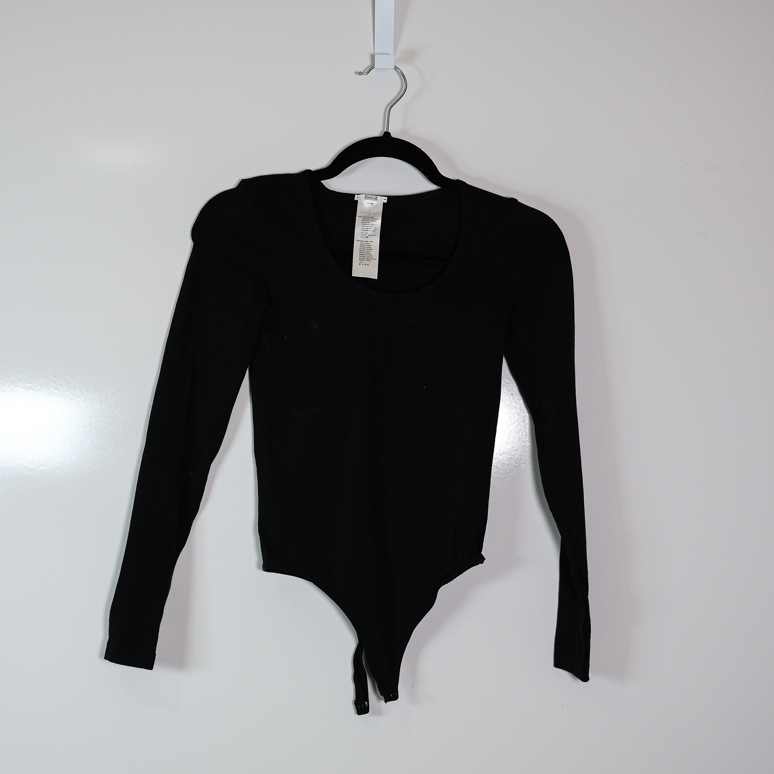 Wolford Berlin Cotton Blend Scoop Neck Long Sleeve One Piece Bodysuit Black S