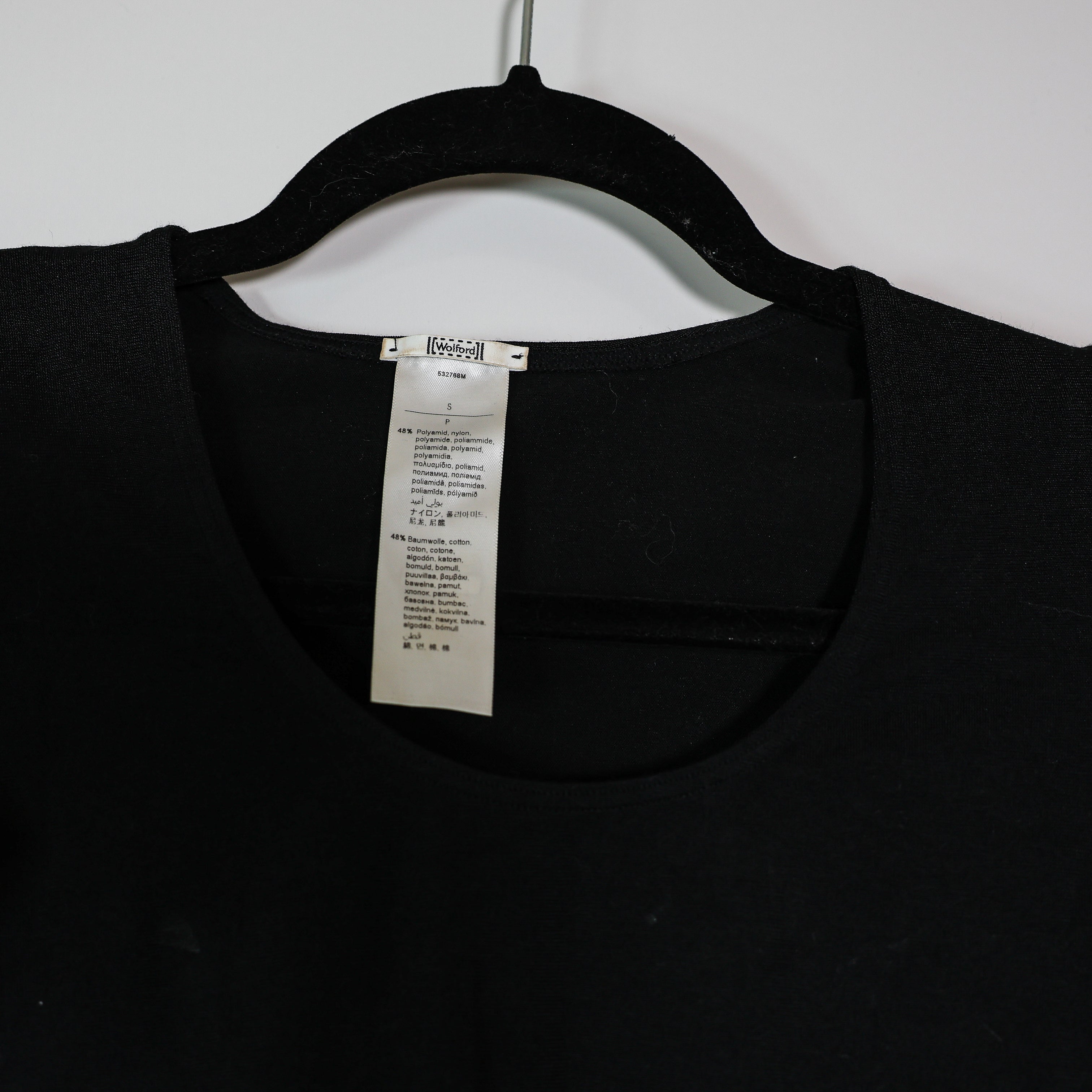 Wolford Berlin Cotton Blend Scoop Neck Long Sleeve One Piece Bodysuit Black S