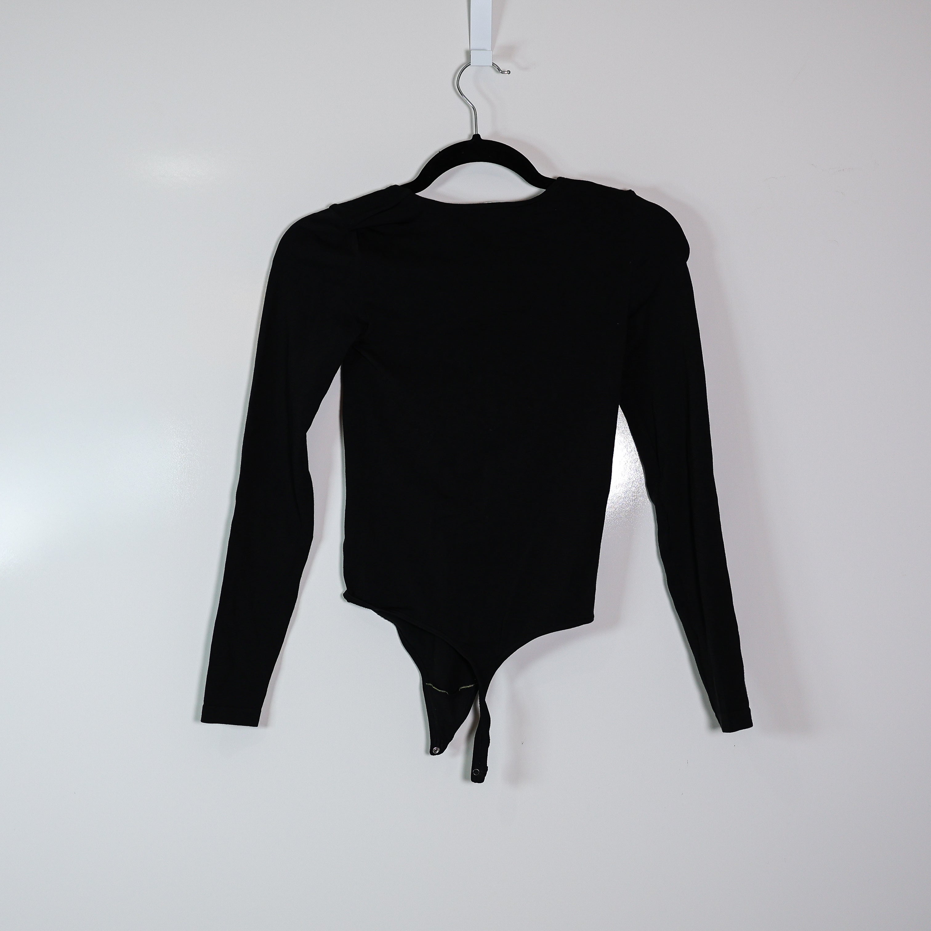 Wolford Berlin Cotton Blend Scoop Neck Long Sleeve One Piece Bodysuit Black S