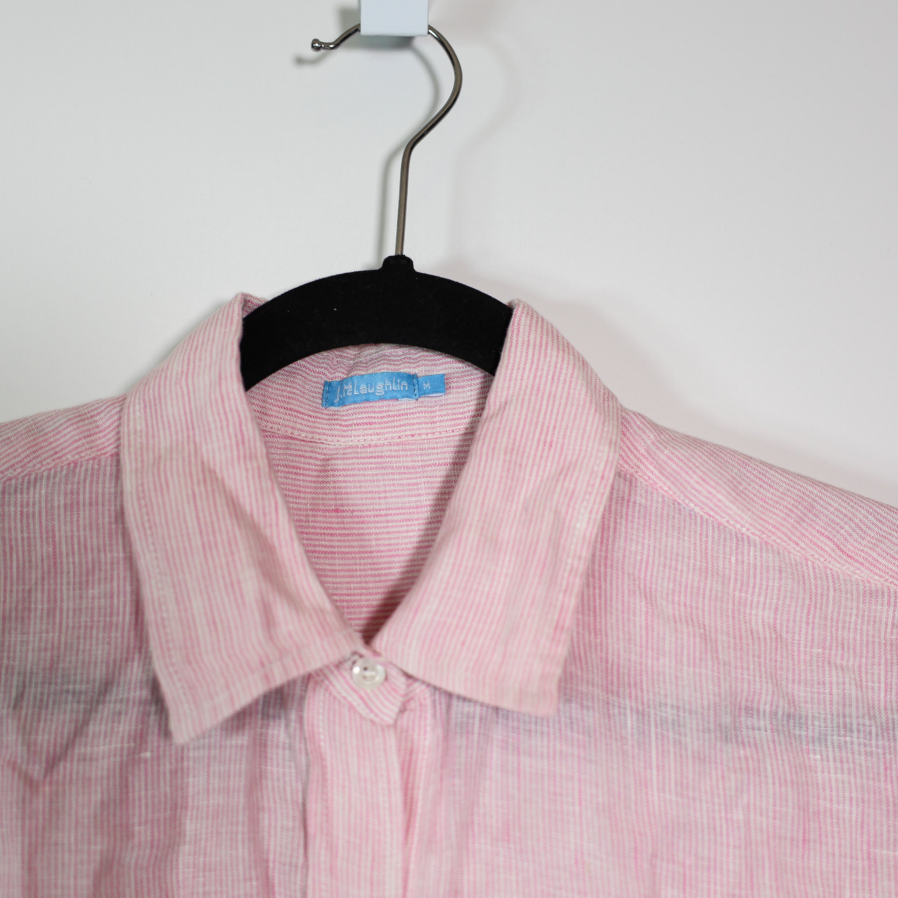 J. McLaughlin Linen Lightweight Collared Button Front Shirt Dress Pink White M