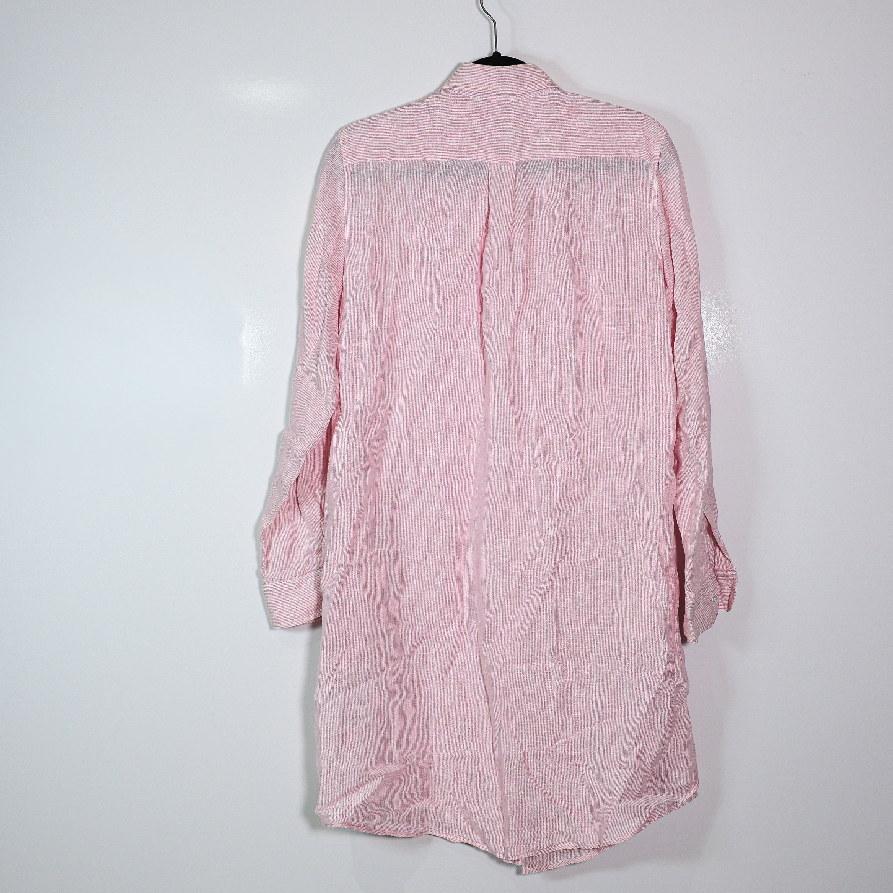 J. McLaughlin Linen Lightweight Collared Button Front Shirt Dress Pink White M