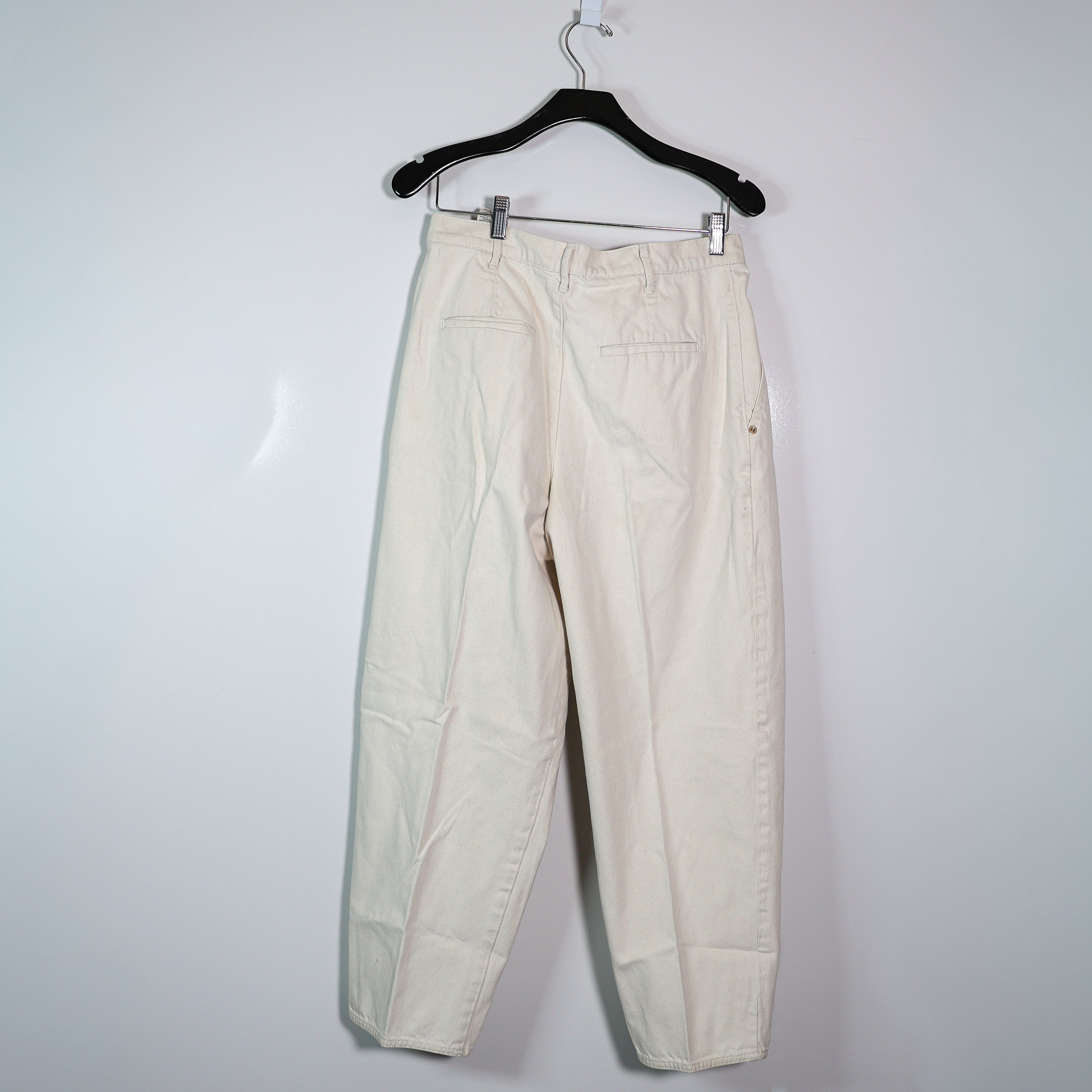 Tory Burch Cotton Pleated Front Straight Leg Mid Rise Jeans Pants Ivory 28