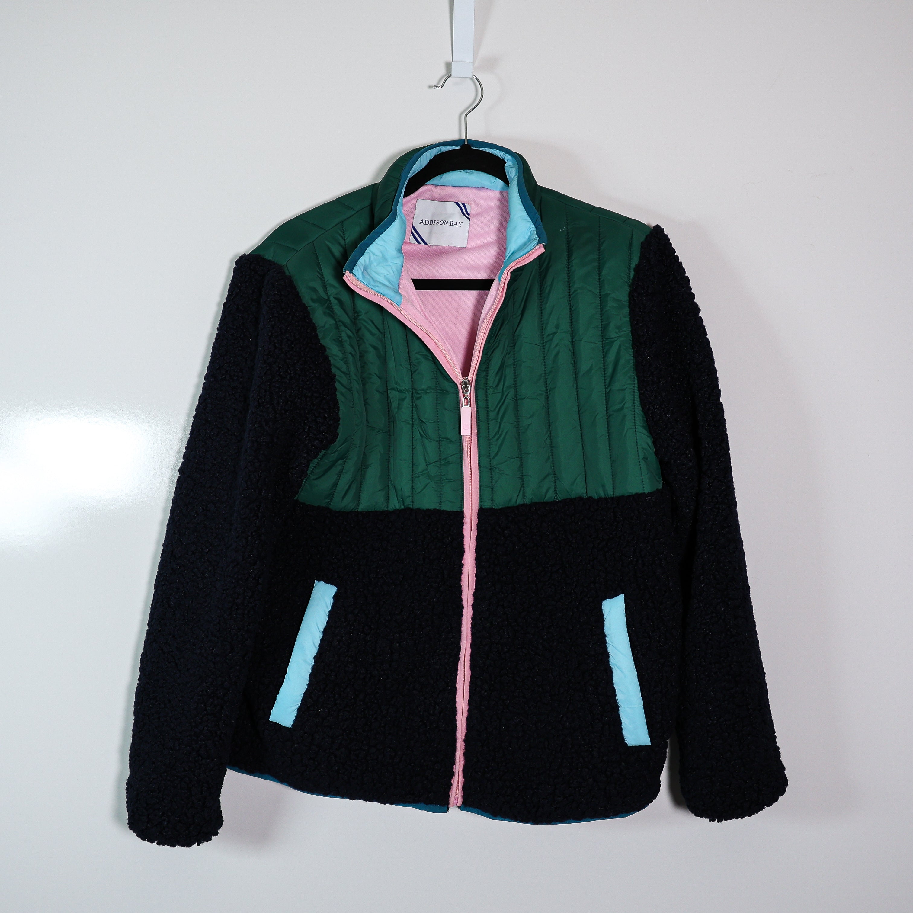 Addison Bay Teddy Sherpa Fuzzy Brandywine Full Zip Jacket Navy Blue Olive Green