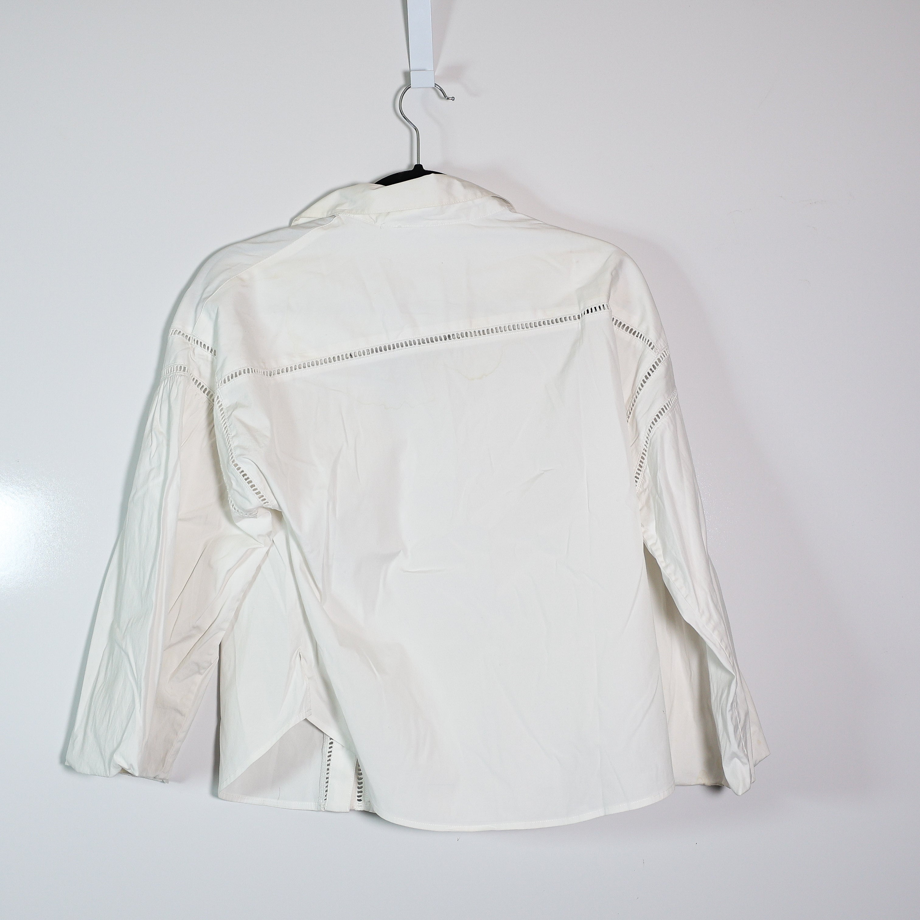 Veronica Beard Glenda Cotton Poplin Lattice Trim Collared Button Front Blouse 8