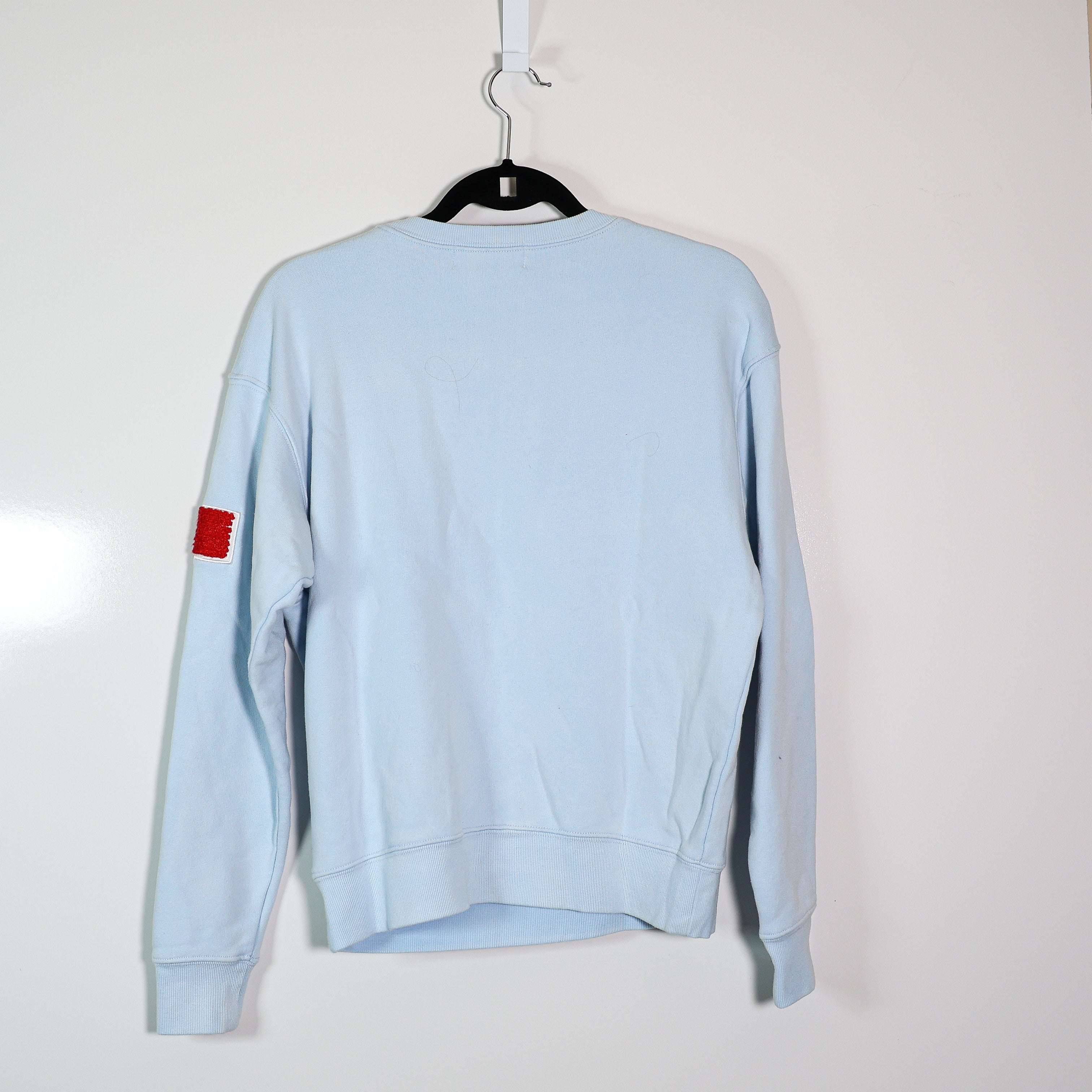 Wildfox USA Graphic Embroidered Patch Crew Neck Cotton Sweatshirt Sweater Blue