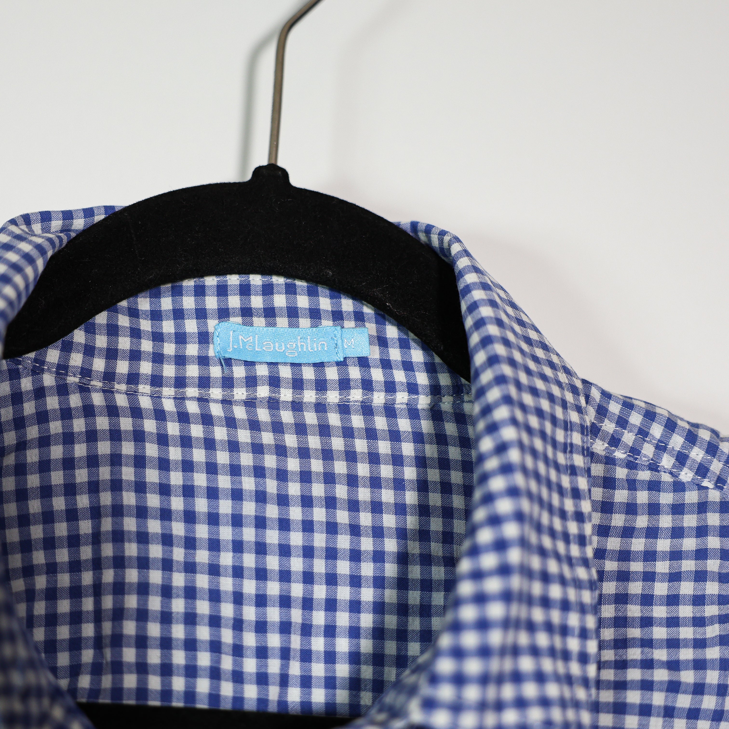 J. McLaughlin Women's Cotton Collared Button Front Blue White Gingham Blouse Top