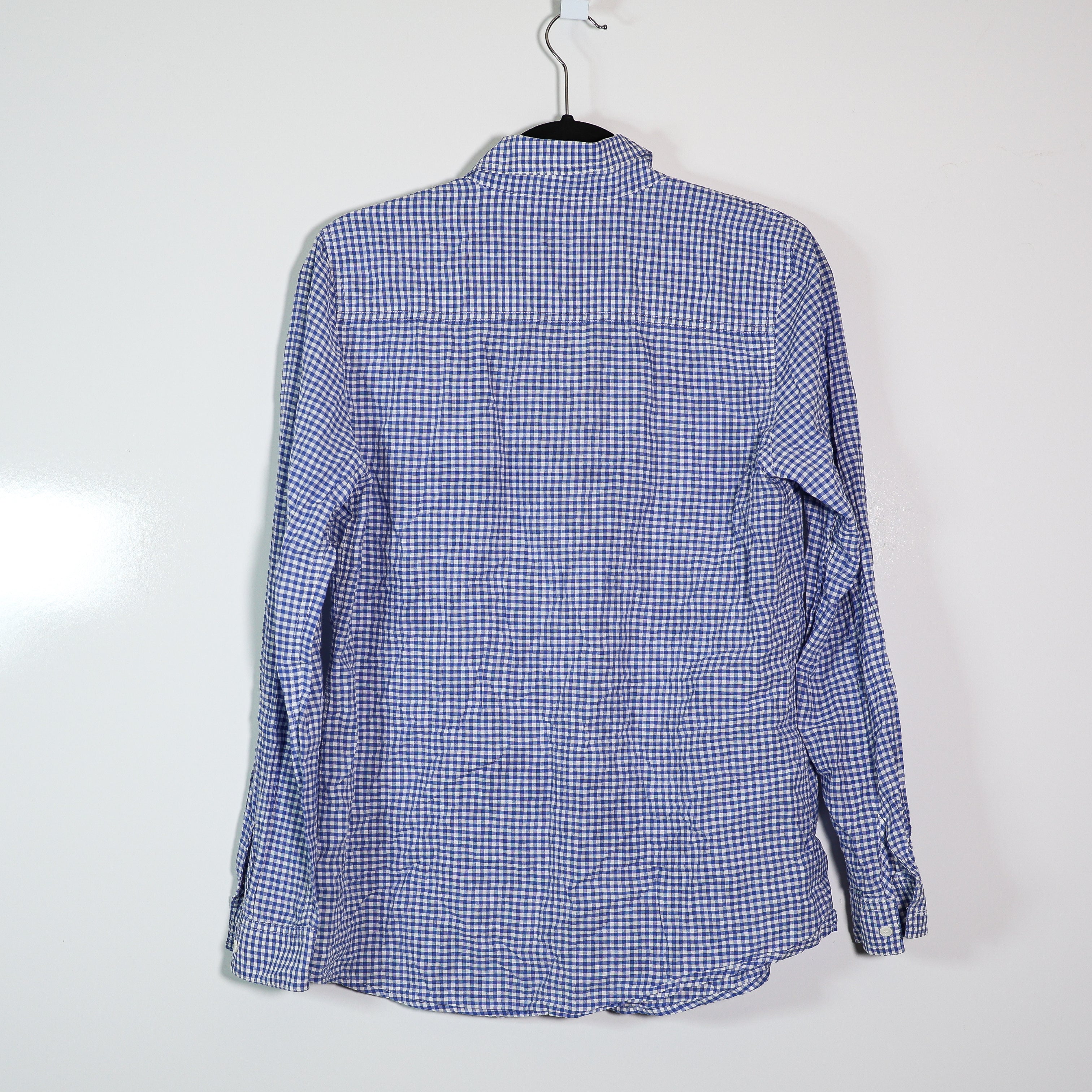 J. McLaughlin Women's Cotton Collared Button Front Blue White Gingham Blouse Top