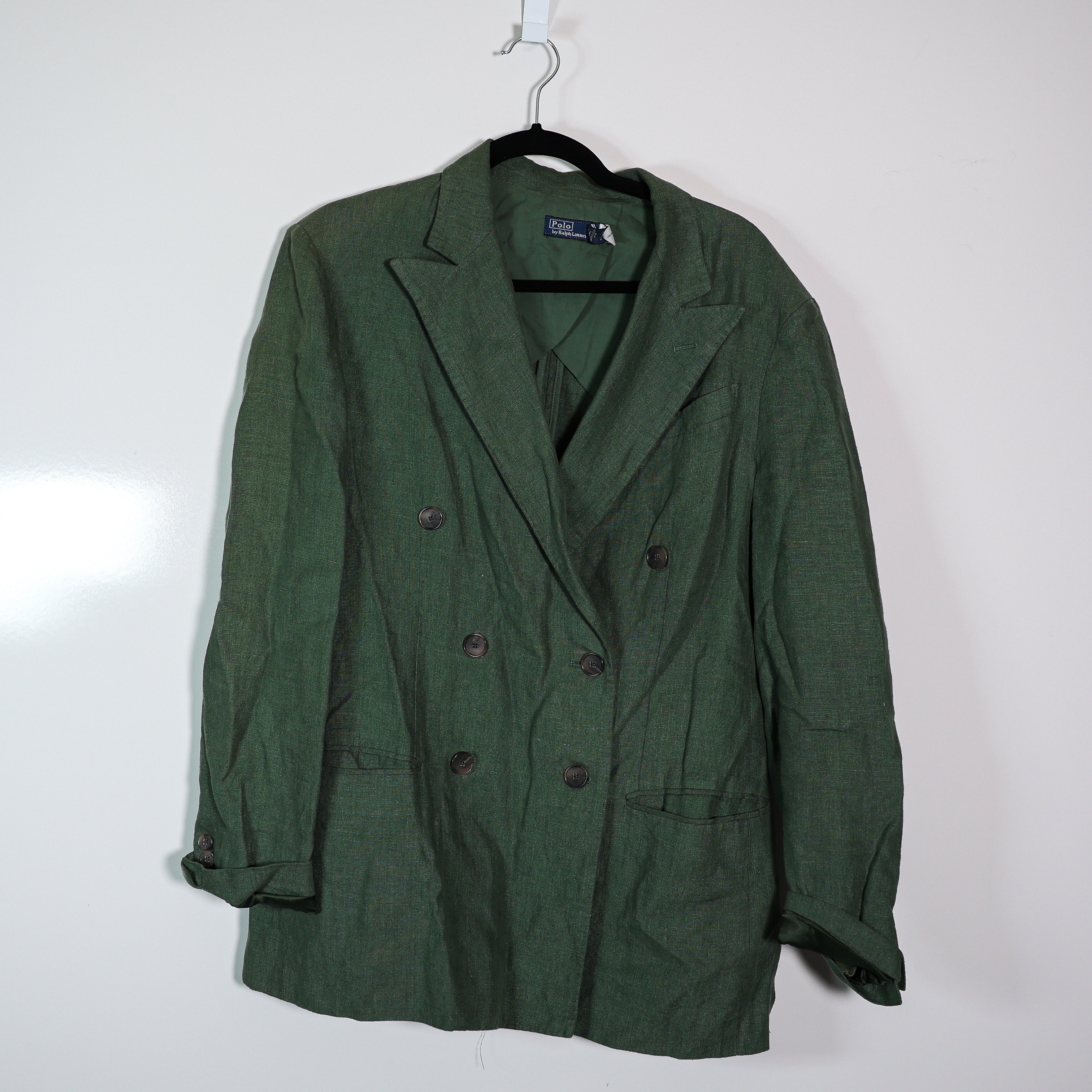 Polo Ralph Lauren Women's Linen Double Breasted Blazer Jacket Green 10