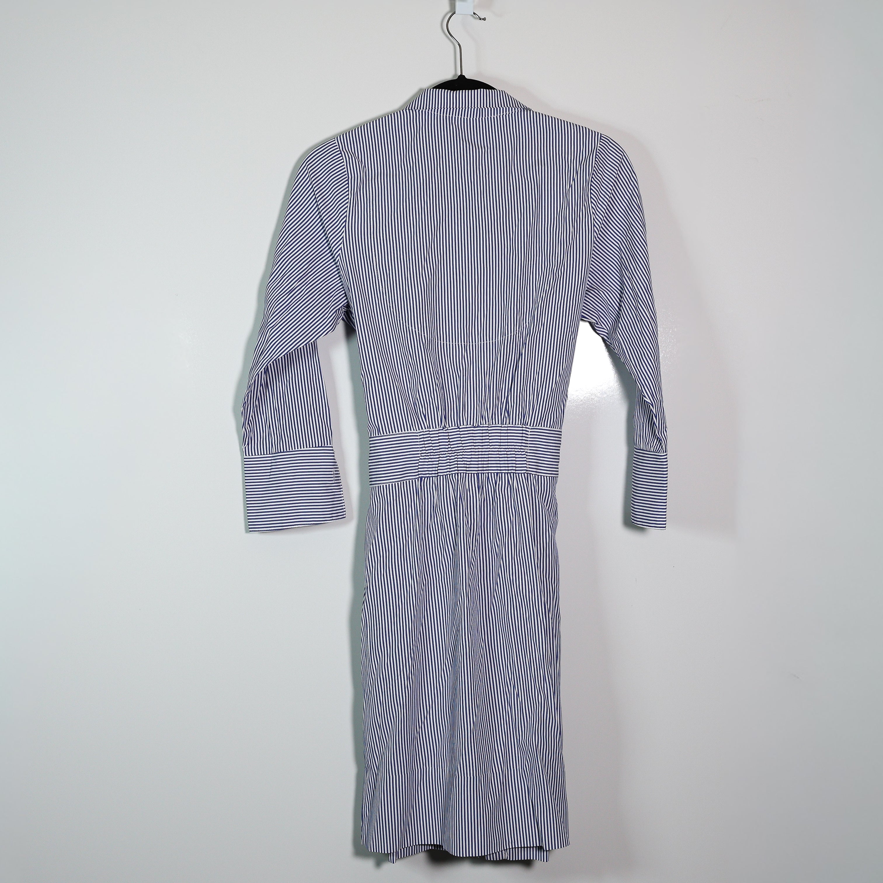 Gretchen Scott Cotton Blend Poplin Collared Button Front Belted Shirt Dress Blue