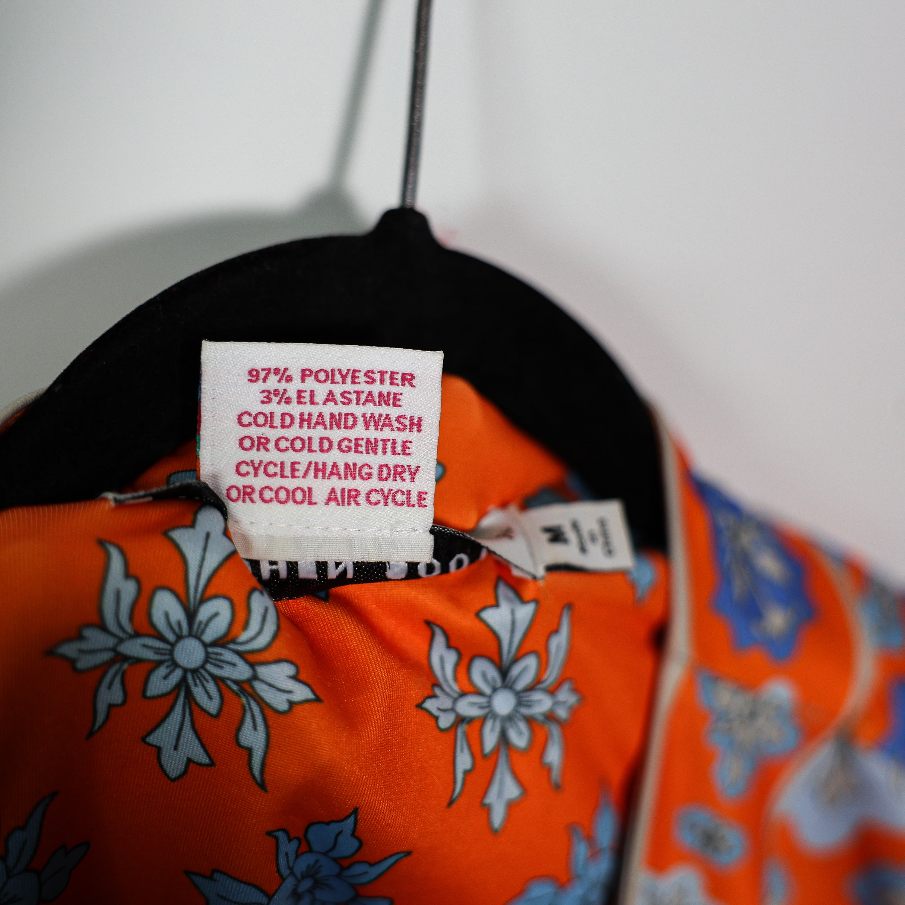 Gretchen Scott Floral Flower Geometric Print Pattern Orange Blue Wrap Dress M