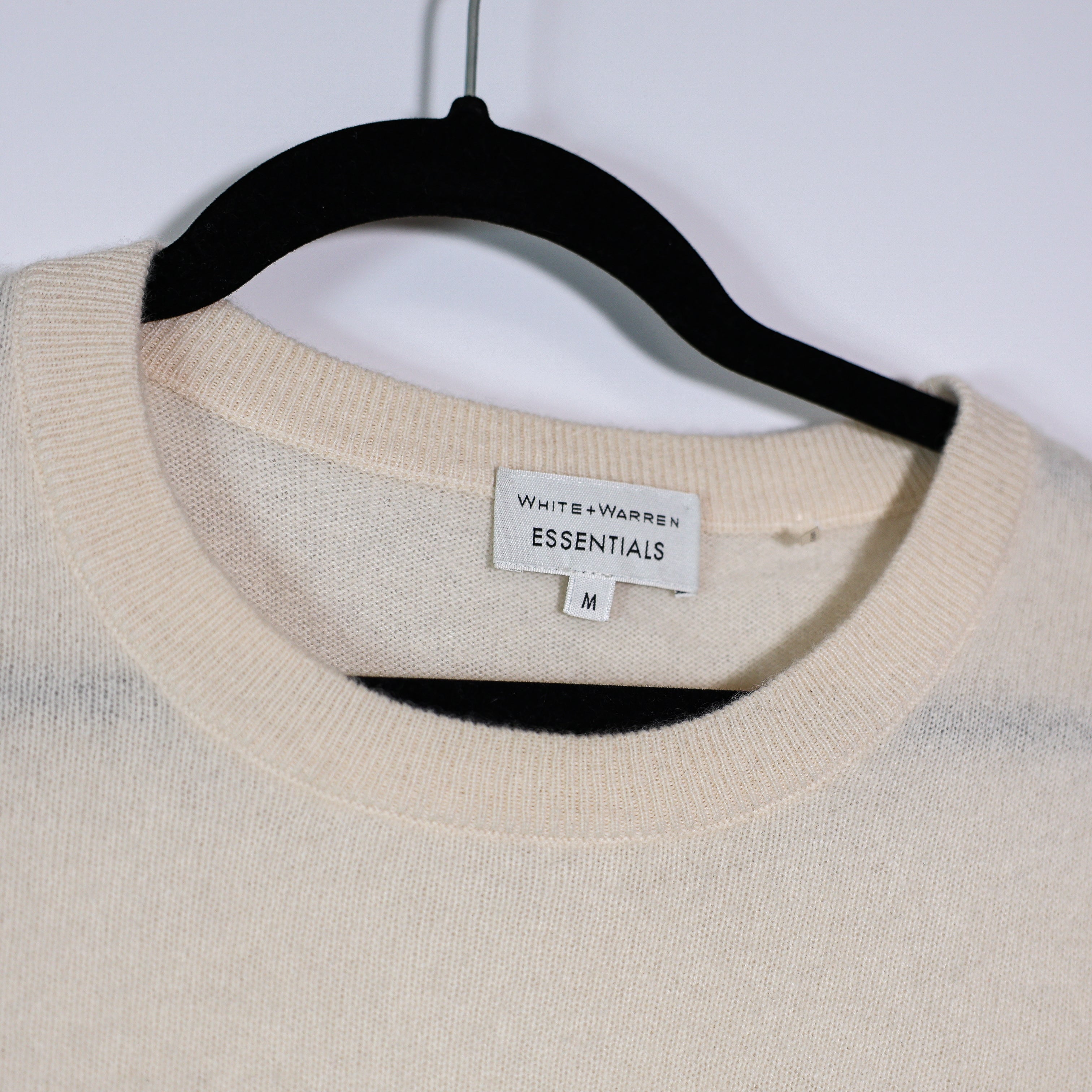 White + Warren Essentials 100% Cashmere Knit Crew Neck Long Sleeve Sweater Ivory