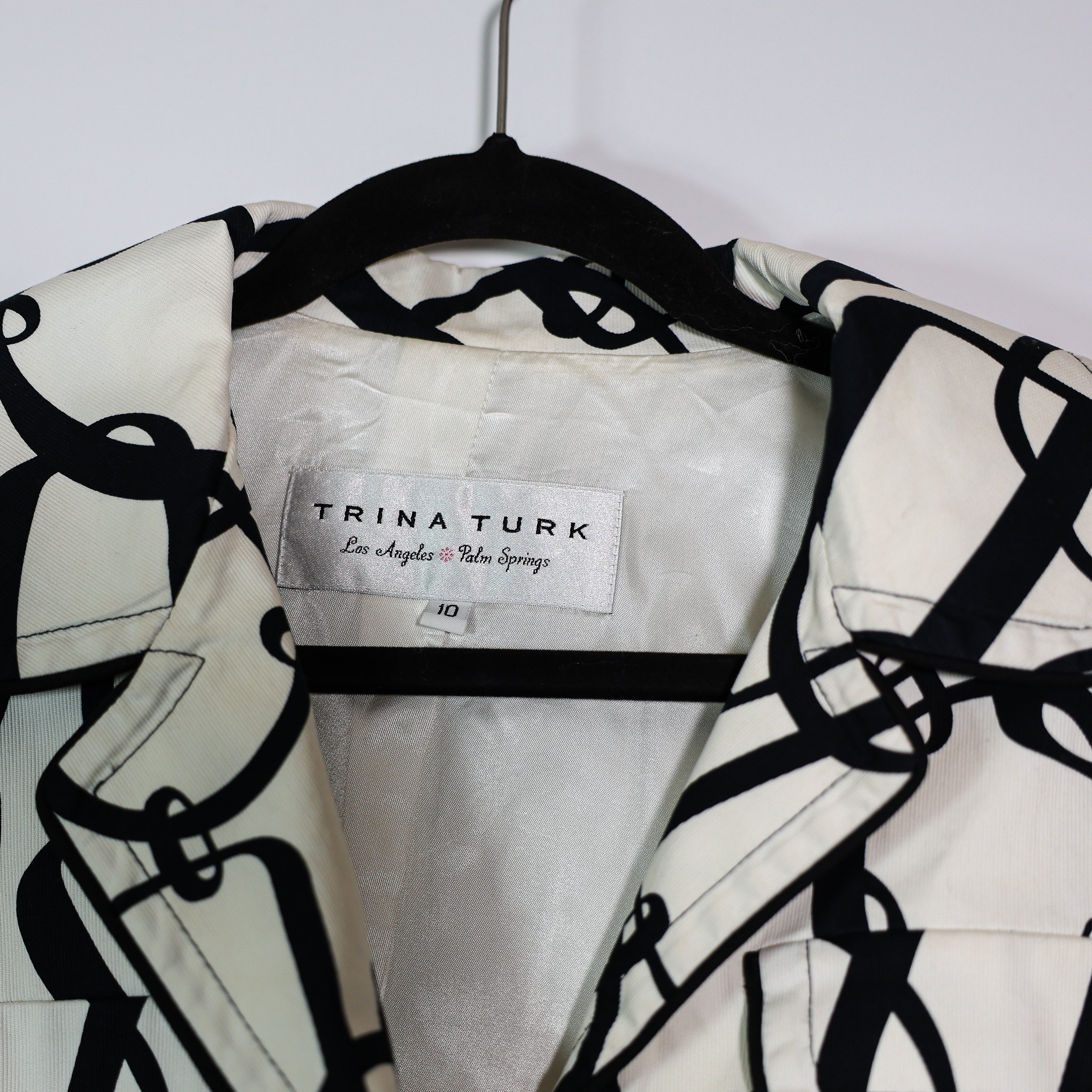 Trina Turk Women's Abstract Chain Link Print Pattern Button Front Trench Coat 10