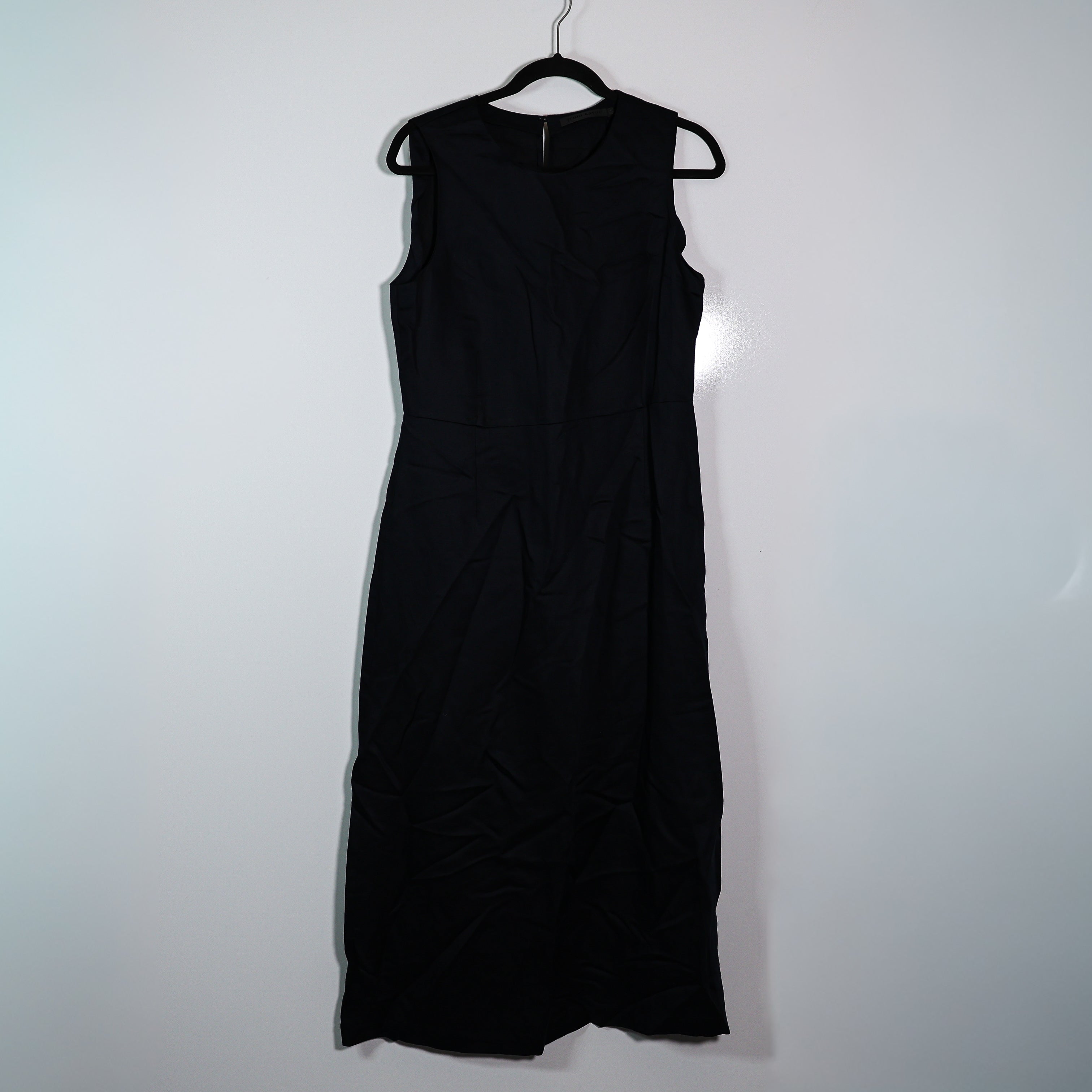 Jenni Kayne Blair Scoop Neck Sleeveless Linen Blend Slip Midi Dress Navy Blue M