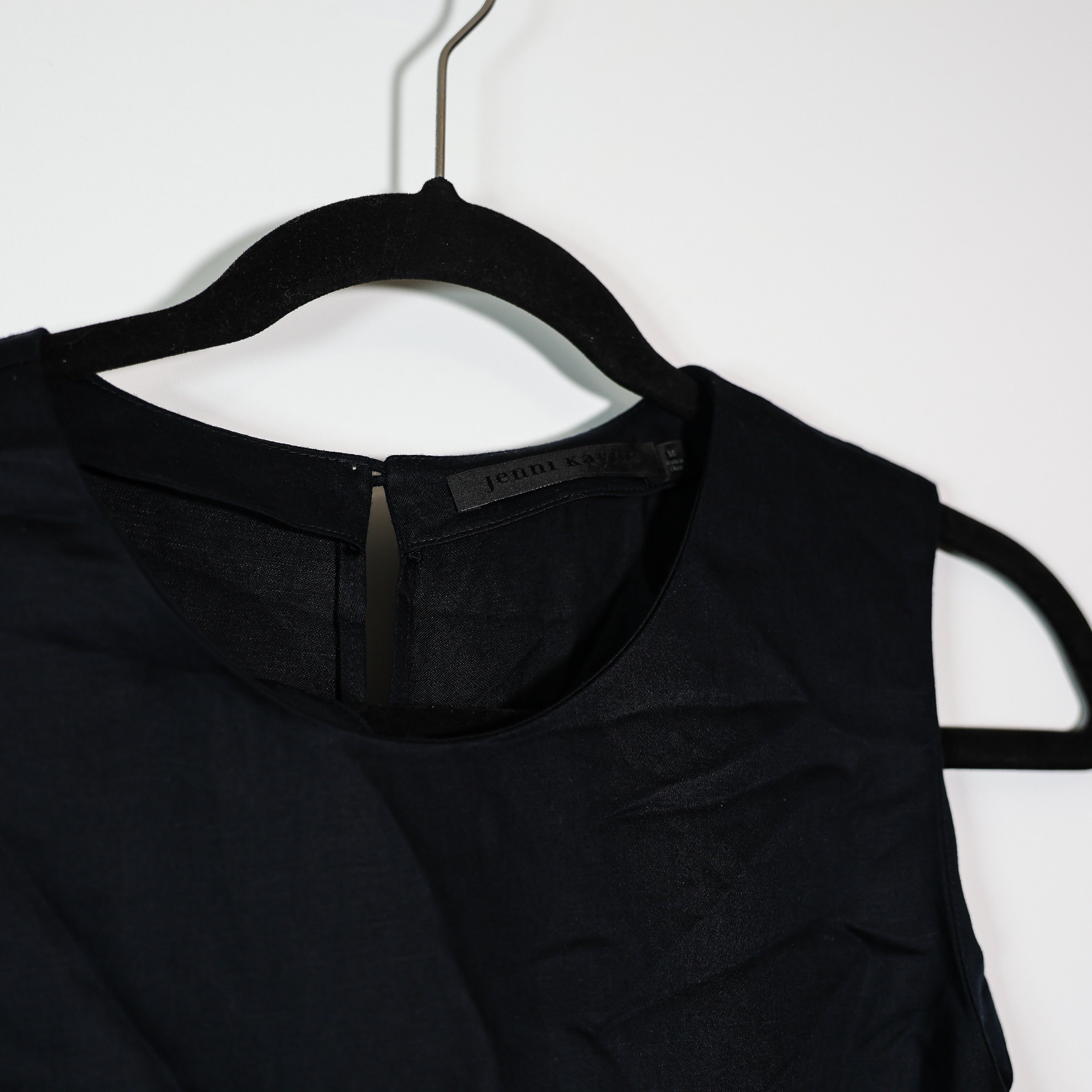 Jenni Kayne Blair Scoop Neck Sleeveless Linen Blend Slip Midi Dress Navy Blue M