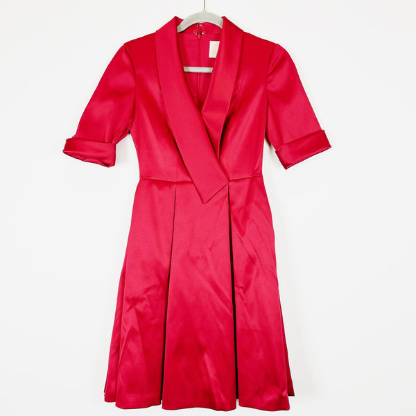 Gal Meets Glam Collection Ruby Royal Satin Asymmetrical Collar Half Sleeve Dress