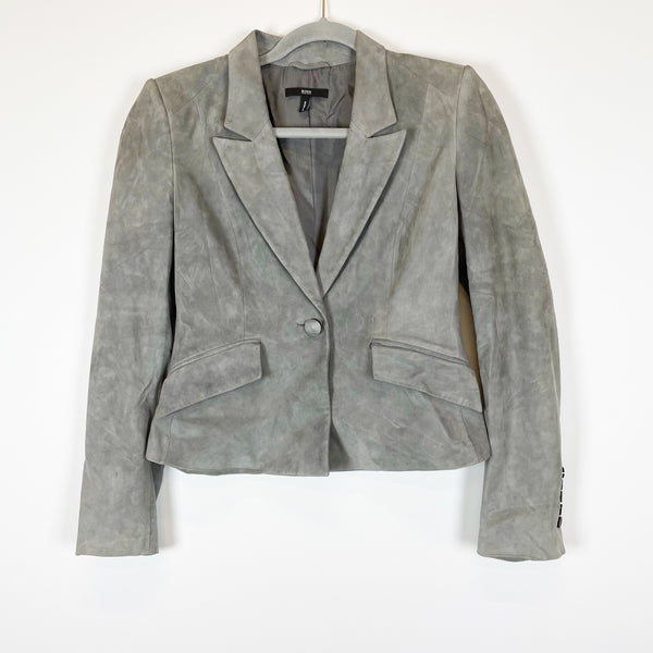 Hugo Boss Women's Genuine Goat Leather Suede One Button Jacket Blazer Gray 4