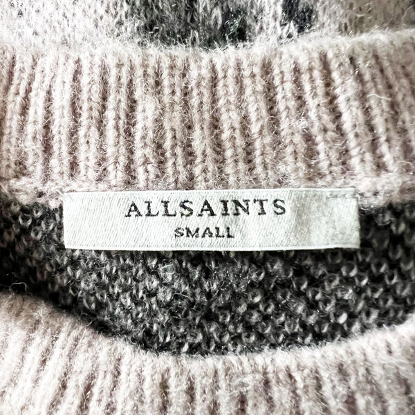 Allsaints Asko Camo Print Pattern Wool Blend Crew Neck Jumper Sweater Small