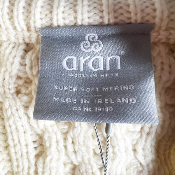 NEW Aran Men's Woollen Mills Wool 1/2 Zip Troyer Honeycomb Knit Sweater Cream L