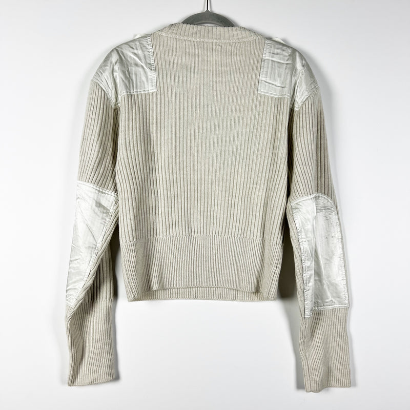 Rag &amp; Bone Nikole Wool Ribbed Knit Satin Panel Crew Neck Pullover Sweater Ivory