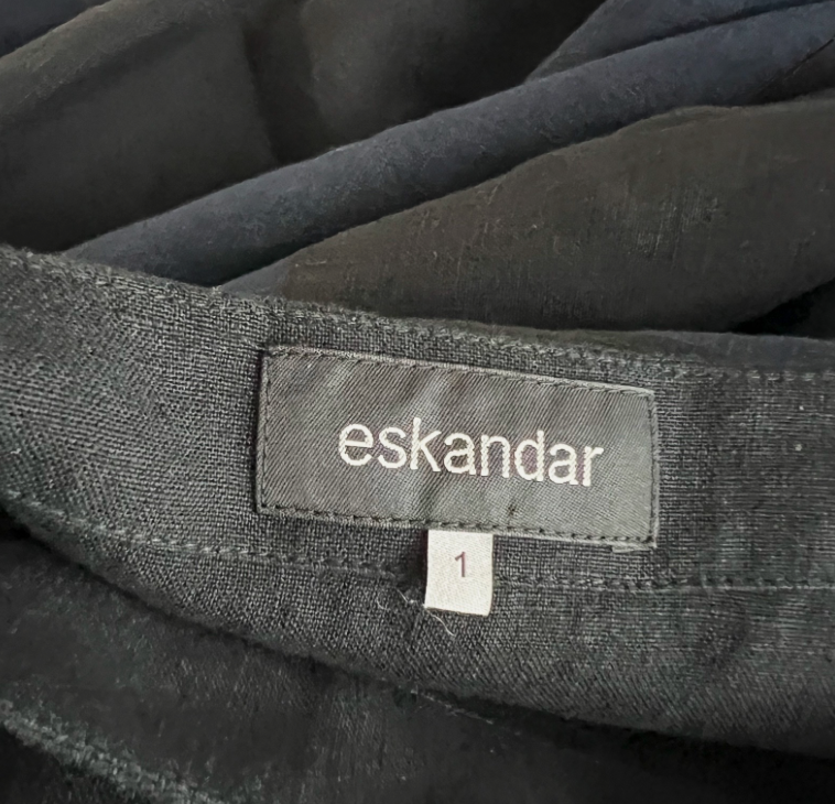 Eskandar Linen Lightweight Woven Boatneck Boxy Cut Oversized Blue Black Blouse L