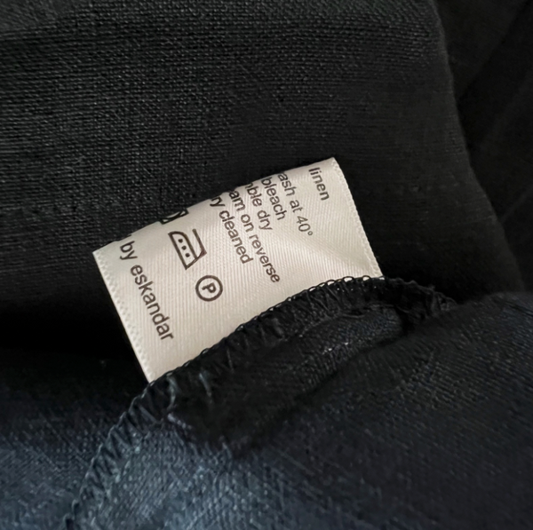 Eskandar Linen Lightweight Woven Boatneck Boxy Cut Oversized Blue Black Blouse L