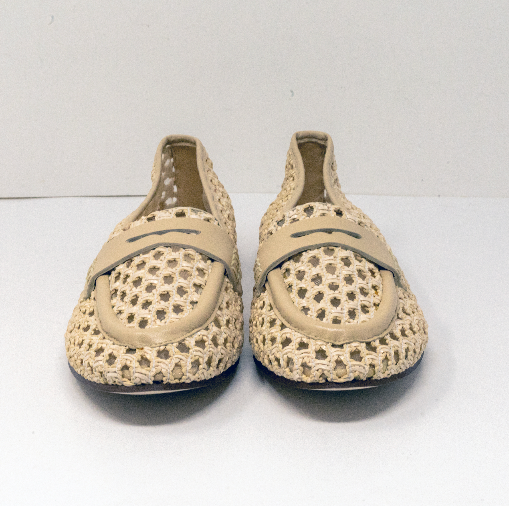 NEW Tuckernuck Rowan Genuine Leather Woven Slip On Loafers Flats Shoes Bone 9.5