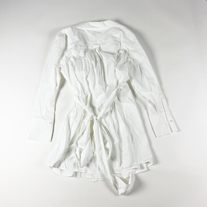 NEW Intermix Maggie Cotton Poplin Asymmetrical Button Wrap Shirt Dress White 14