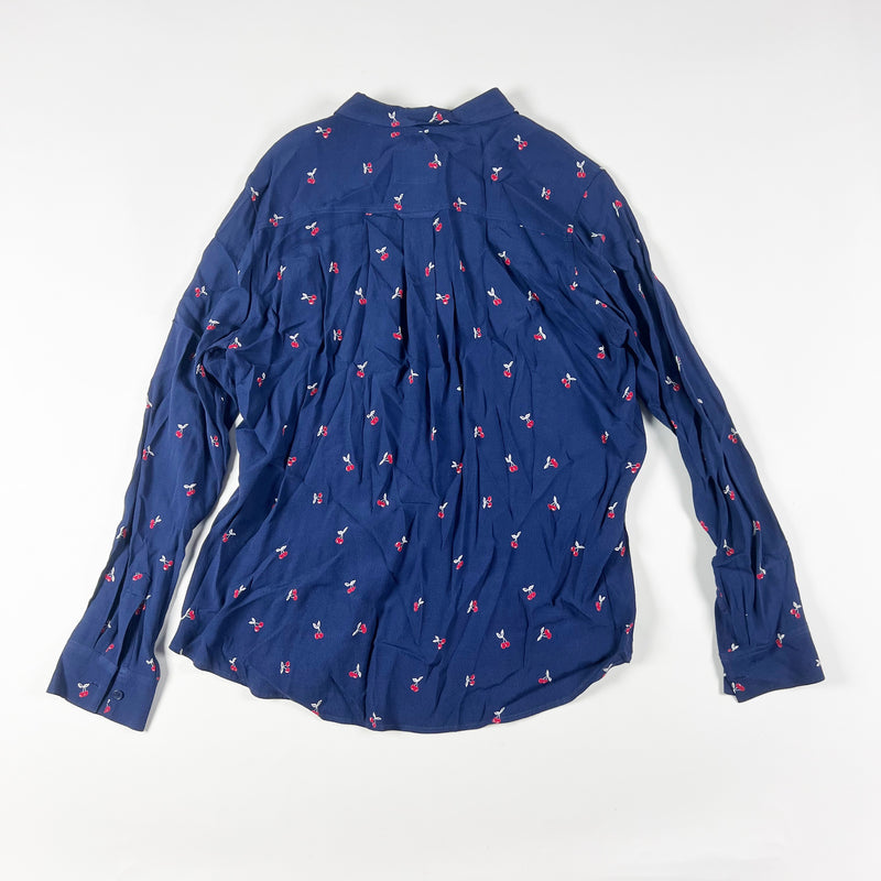 Rails Kate Women's Crepe Textured Navy Fruit Print Collared Button Front Blouse