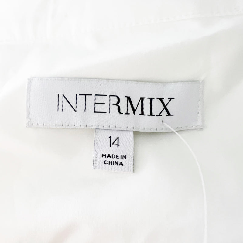 NEW Intermix Maggie Cotton Poplin Asymmetrical Button Wrap Shirt Dress White 14