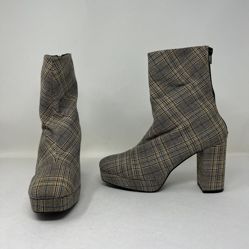 Free People Day For Night Platform Plaid Check Print High Heel Ankle Booties 9