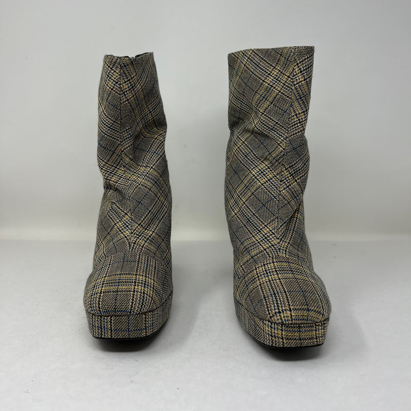 Free People Day For Night Platform Plaid Check Print High Heel Ankle Booties 9