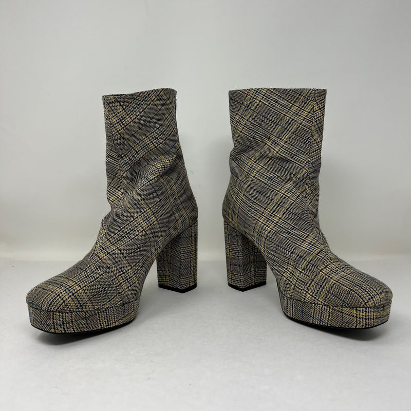 Free People Day For Night Platform Plaid Check Print High Heel Ankle Booties 9