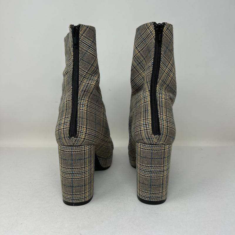 Free People Day For Night Platform Plaid Check Print High Heel Ankle Booties 9