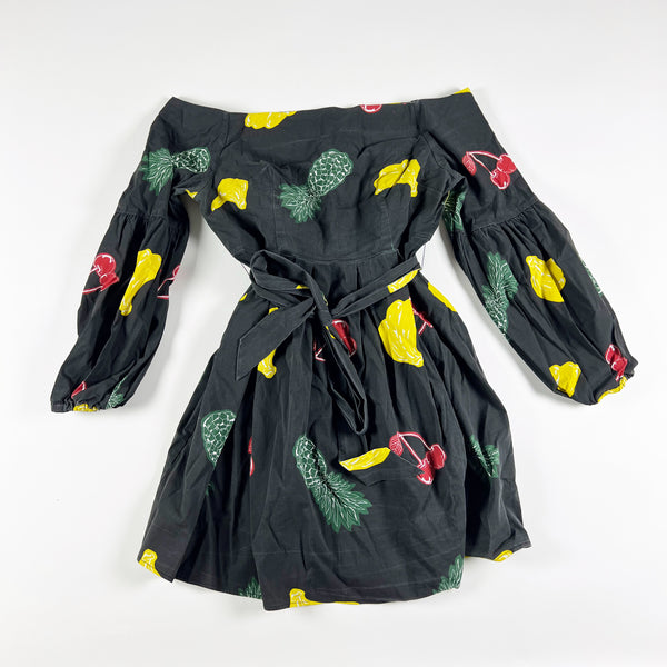 Eloquii Pineapple Banana Cherry Fruit Print Pattern Off The Shoulder Mini Dress