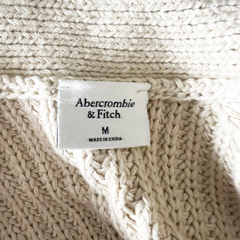 Abercrombie & Fitch Cotton Blend Knit Stretch Open Front Cardigan Sweater Beige