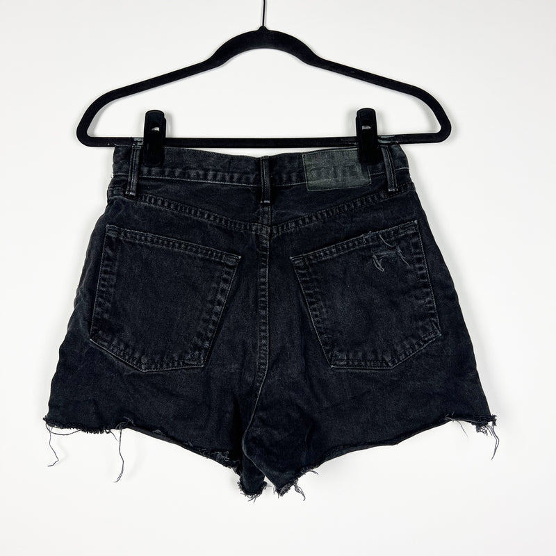 Grlfrnd The Jules Vintage High Rise Distressed Raw Edge Hem Denim Shorts Black