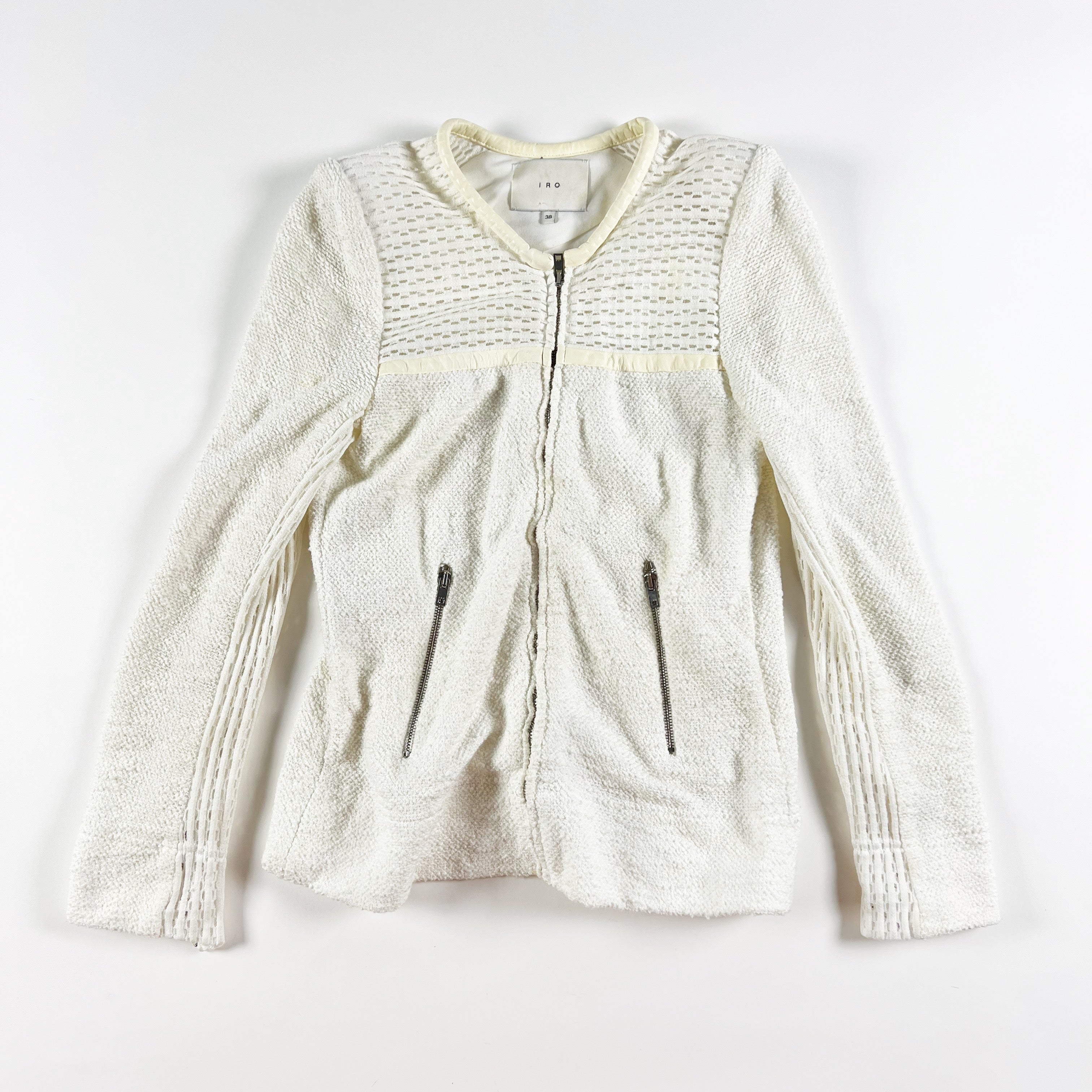 IRO Hurley Cotton Stretch Crochet Knit Genuine Lamb Leather Trim Blazer Jacket 6