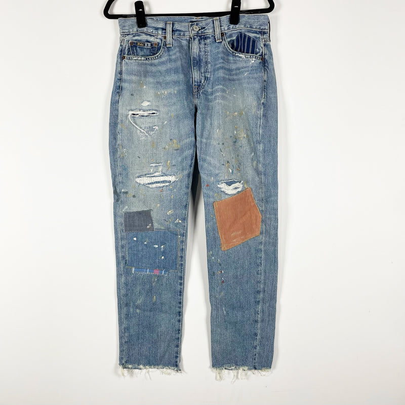 Polo Ralph Lauren Avery Patch Detail High Rise Ankle Boyfriend Jean Blue Denim