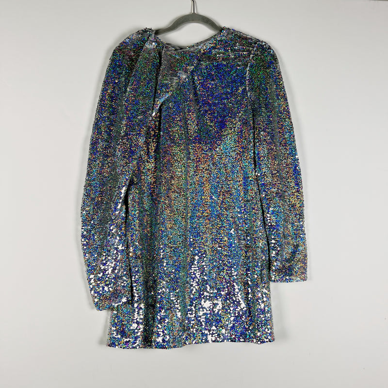 NEW Zara Silver Holographic Metallic Sparkle Sequin Bodycon Cocktail Party Dress