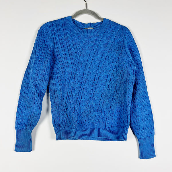 J. Crew Diagonal Cable Knit Stretch Cotton Crew Neck Pullover Sweater Blue Small