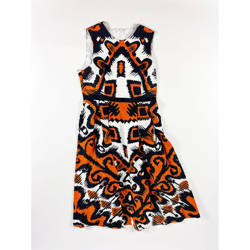 L.K. Bennett Andrea Linen Silk Sleeveless Geometric Print Pattern Midi Dress 10