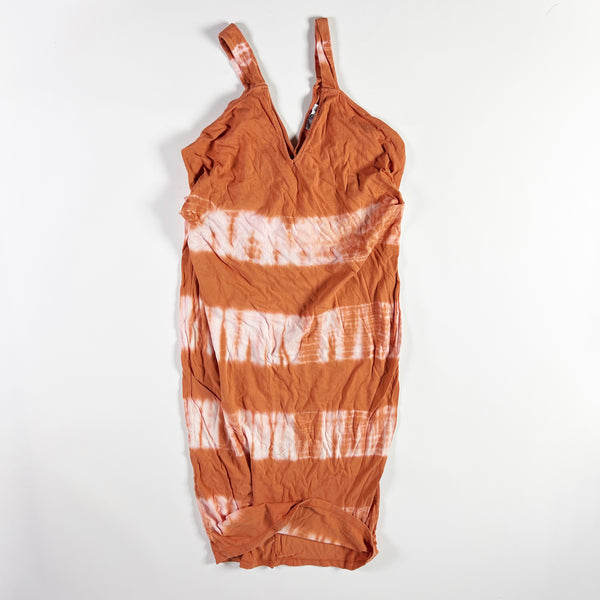 Zara Orange White Tie Dye Print Pattern V Neck Tank Pullover Maxi Dress S