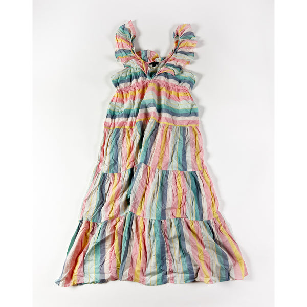 NEW J. Crew Cotton Rainbow Multicolor Stripe Print Pattern Tiered Midi Dress S