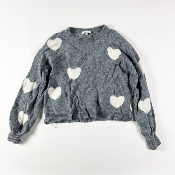 Madewell Heart Dot Balloon Sleeve Wool Alpaca Knit Stretch Pullover Sweater Gray