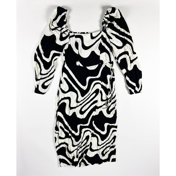 & Other Stories Square Neck Midi Black White Groovy Print Chiffon Dress 8
